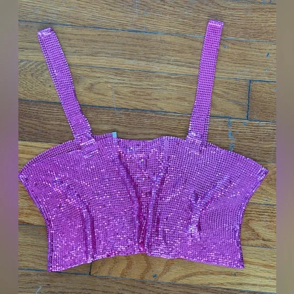 Sparkling Hot Pink Chainmail Crop Top - Picture 5 of 8